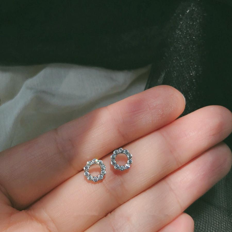 

925 Sterling Silver Plating 14K Zircon Mini Shining Zircon Geometry Earrings for Women Temperament Party Wedding Jewelry Gold