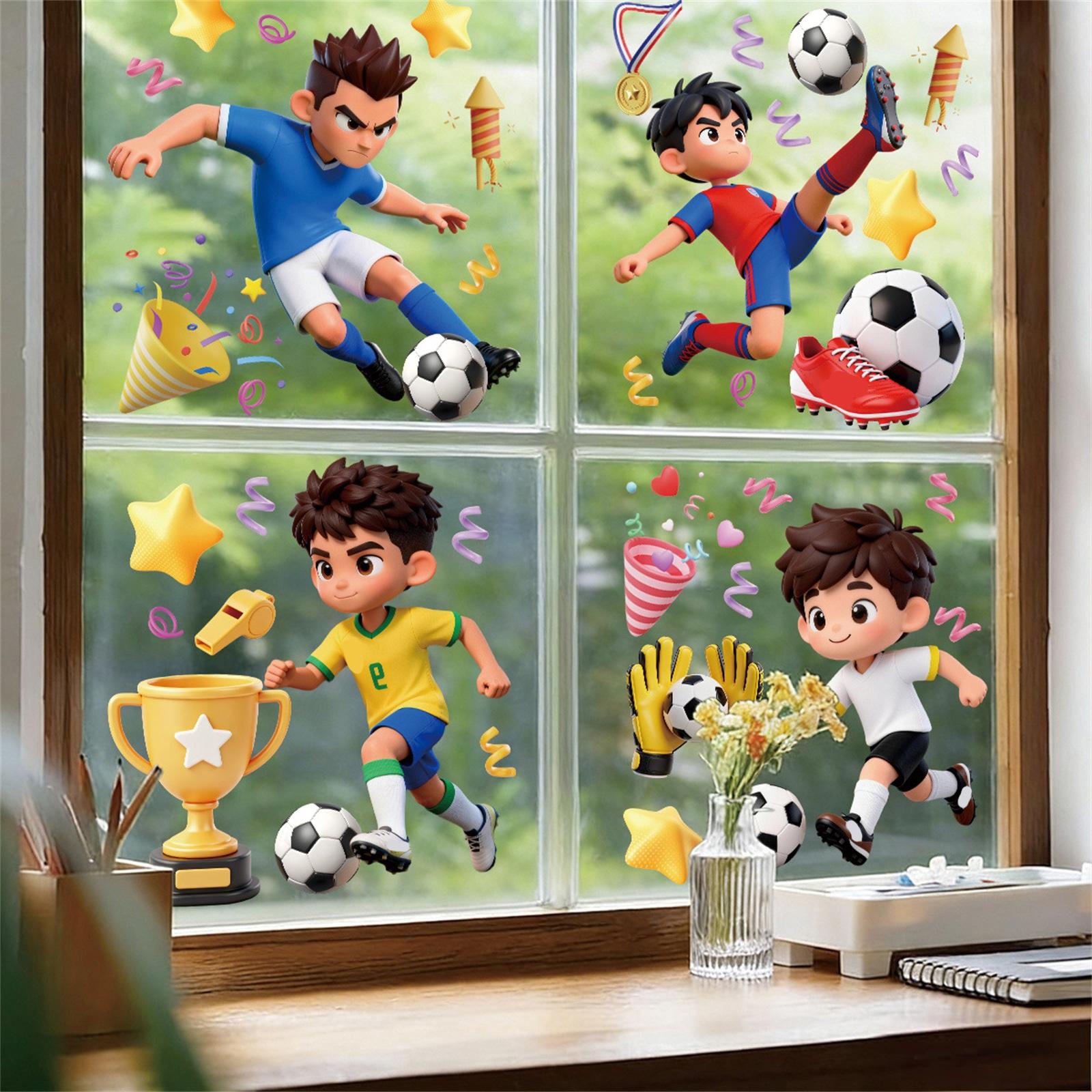 Window Stickers Cartoon Children s Football Static Stickers Decoration Living Room Bedroom Glass Stickers one size