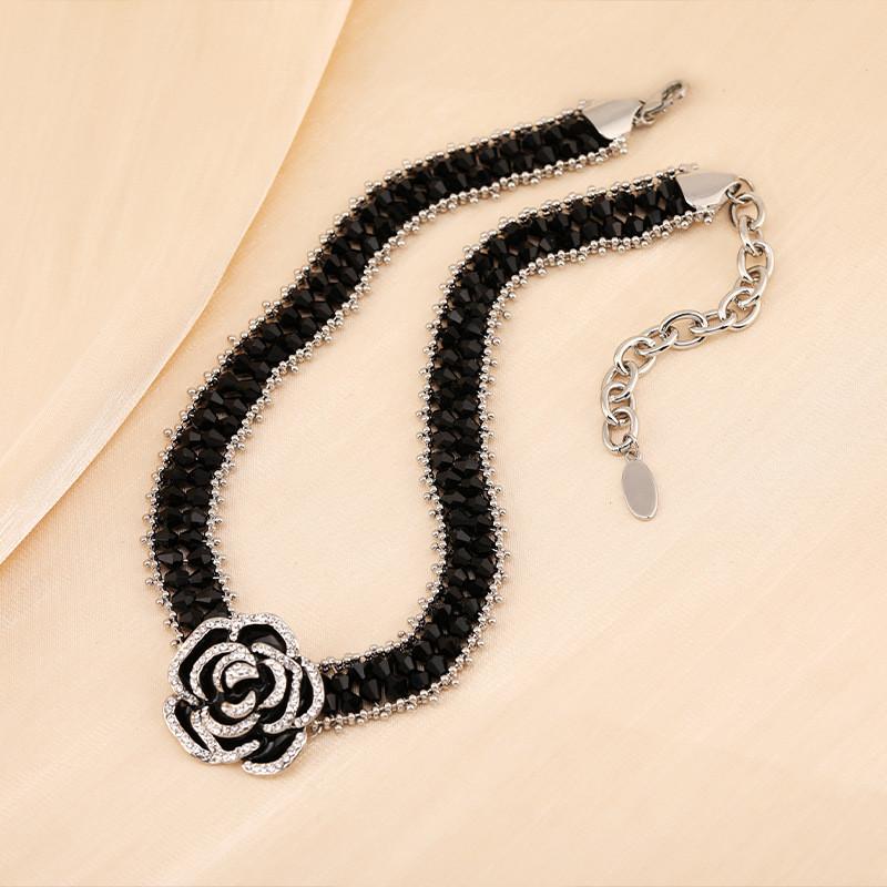 Gorgeous Black Crystal Floral Necklace For Women Unique Minimalist Design For Modern Style