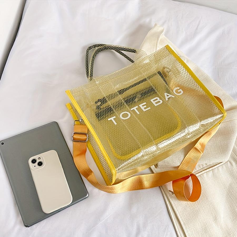 Fashion New High Capacity PVC Women's Bag Transparent Tote Bag Jelly Bag Handheld One Shoulder Crossbody Tote Bag