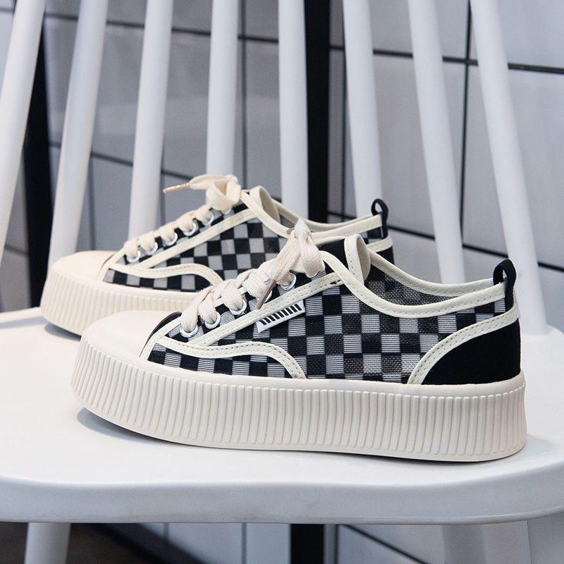 Neue Sommer Dünne Atmungsaktive Canvas Schuhe Damenschuhe Vielseitige Board Schuhe Sommer Mädchen Dicksohlige Mesh Netzschuhe