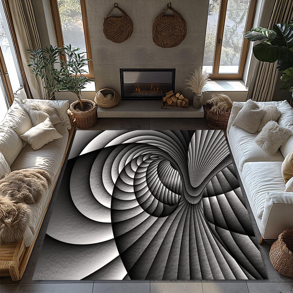 Tuniu Geometric Spiral Non-Slip Area Rug, Modern Abstract Gray Carpet for Living Room Bedroom Home Decor