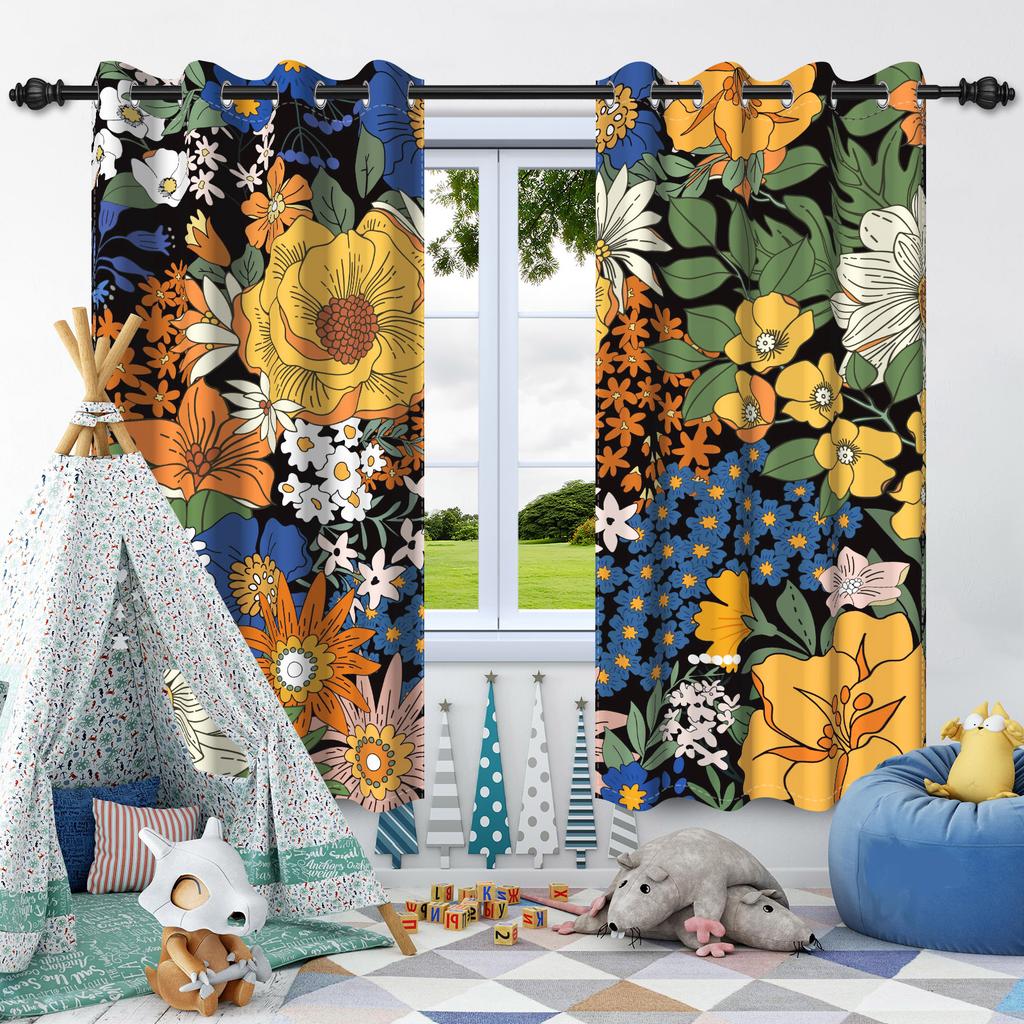 2pcs Luxury Boho Flowers Window Curtains for Home Bedroom Living Room Drakening Heat Insulation Noise Reduction Blackout Drapes