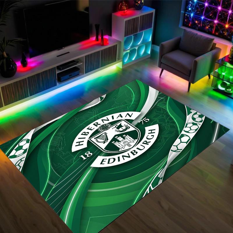 Hibernian FC Design Kristall Samt Teppich Gemütlich Nicht?Rutschfester Teppich mit Aufdruck für Schlafzimmer Wohnzimmer Eingang