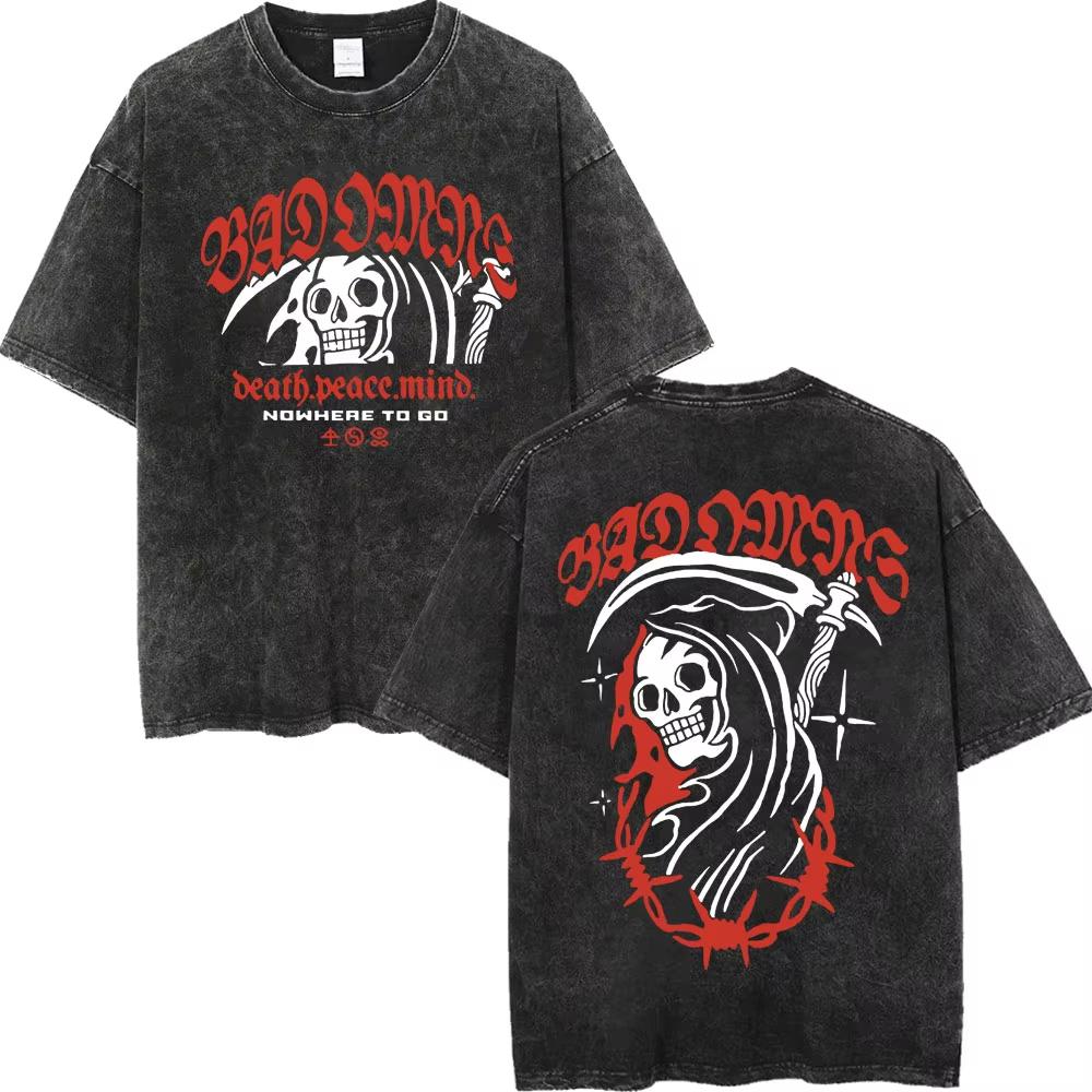 Vintage Washed Bad Omens Rock Band T-shirts Gothic Fashion Short Sleeve T-shirt Men Women Casual Loose Cotton T Shirt Streetwear