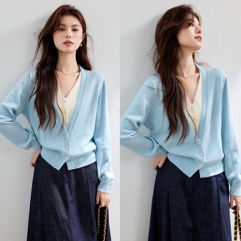 VICTORIA&VERA Women's Faux Two-Piece V-Neck Knit Cardigan