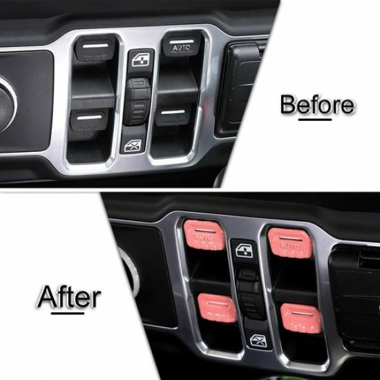 4X Window Lift Switch Adjustment Button Trim Decor Cover For Jeep Wrangler JL JT