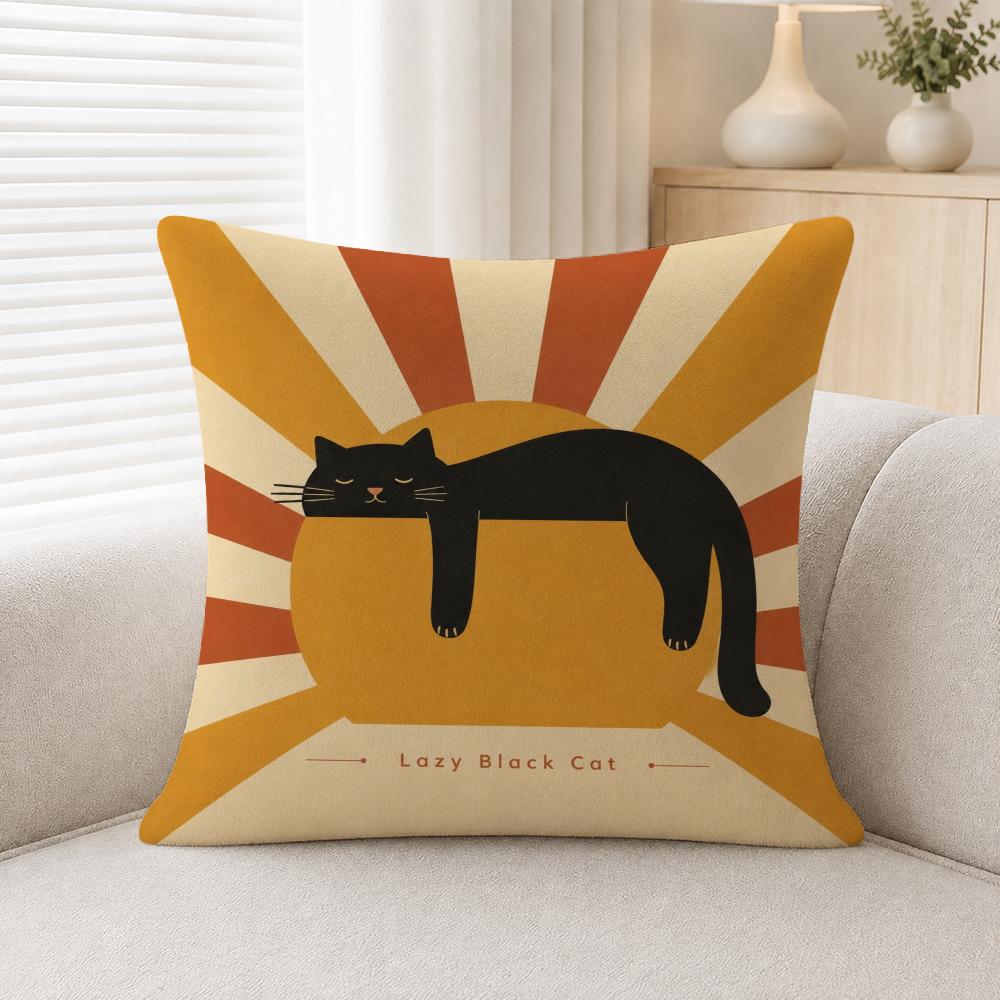 Pattern Lazy Black Cat Pattern Cushion Cover Soft Plush Cushion Covers Fluffy Throw Pillow Cases For Sofa Bedroom Home Decor