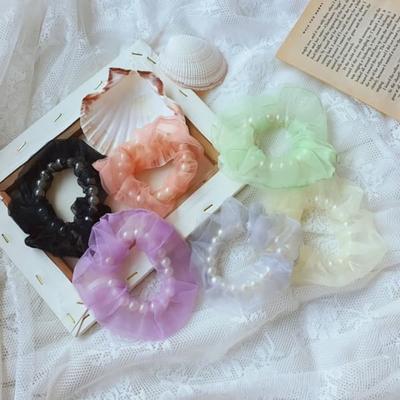 Women's Pearl and Chiffon Gopchang Scrunchie Hair Band