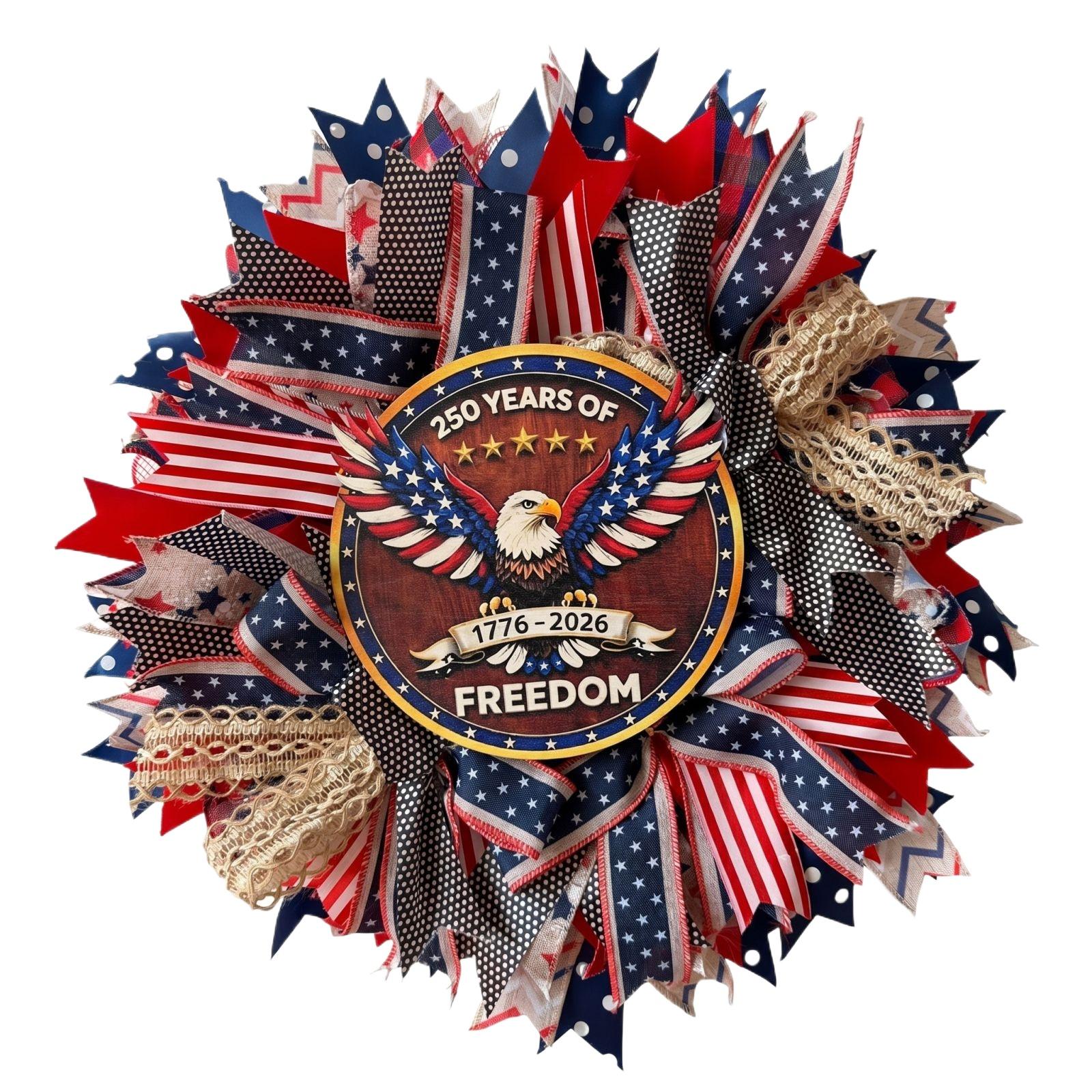 

Patriotic Independence Day Wreath with Eagle Centerpiece 250 Years of Freedom Decorative Holiday Door Hanging for Seasonal Celebration One Size