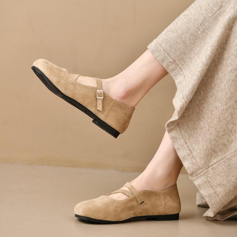 Designer Elegant Buckle High Quality Suede Brand Ballet Flats Women Cozy Round Toe Shallow Mary Jane Shoe Women's Tabis Shoes