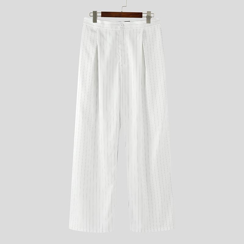 

INCERUN Мужские Повседневные Брюки на Молнии с Полосками на Талии, Длинные Прямые Брюки 5XL белый