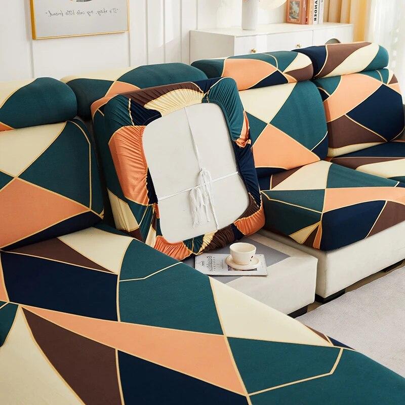 Stretch-bedruckter Stretch-Sofa-Sitzkissenbezug, Rückenlehnenbezug, Schutz für Couch, Sofabezug, L-Form, Chaselong-Schonbezüge