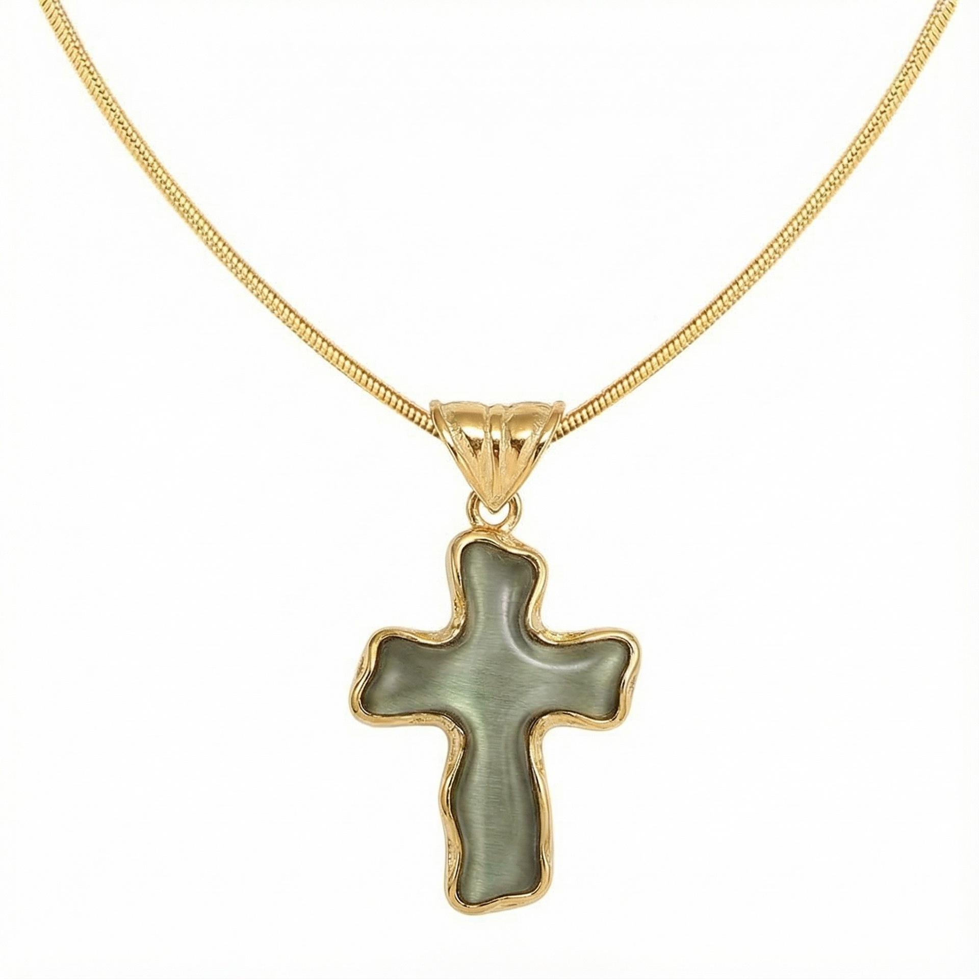 Cross Lock Key Modeling Resin Pendant Necklace Furnace Vacuum Plating 18K Real Gold