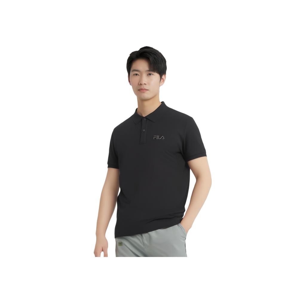 FILA Logo Comfortable Knitted Short Sleeve Polo Shirt Unisex Polo Shirts Black F11U349101F-BK