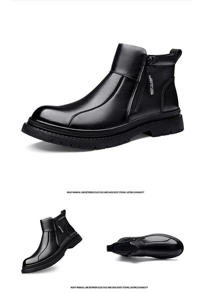 2025 New Men's High-Top Wool-Lined Winter Leather Casual Boots