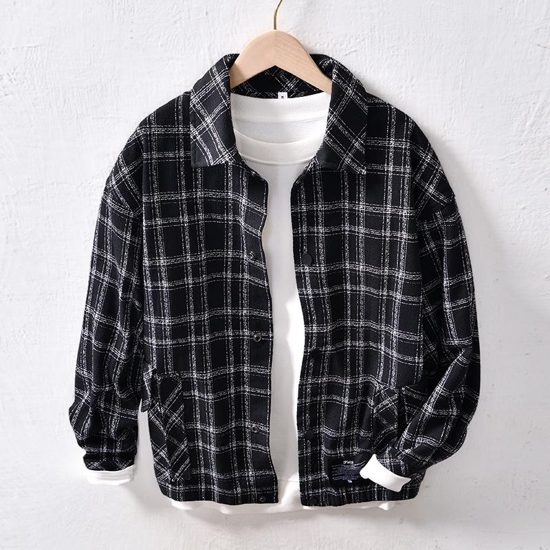 Men's Autumn Retro Plaid Colorblock Casual Jacket - Plus Size Loose Fit Versatile Top Coat
