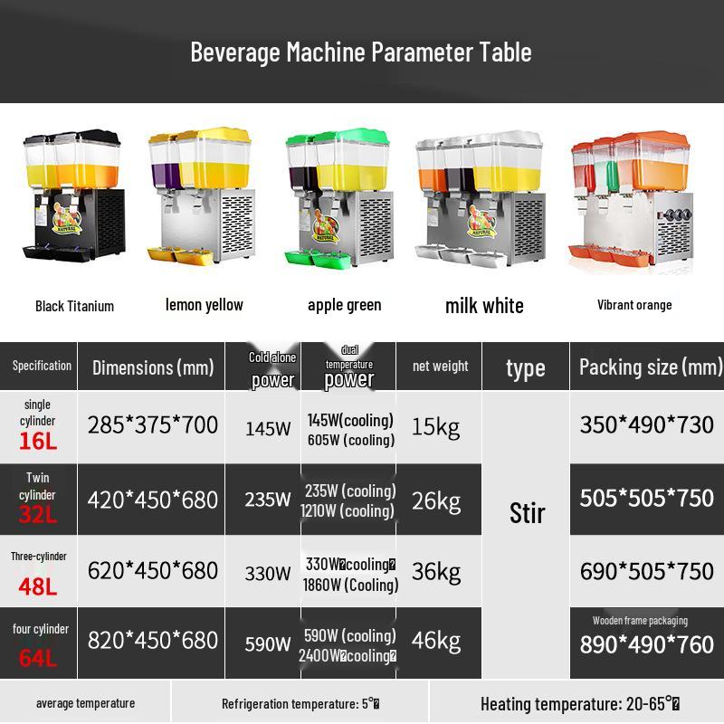 Tenggong Hot & Cold Beverage Dispenser with Dual & Triple Cylinder Options for Juices and Milk Tea, Self-service Stirring Spray
