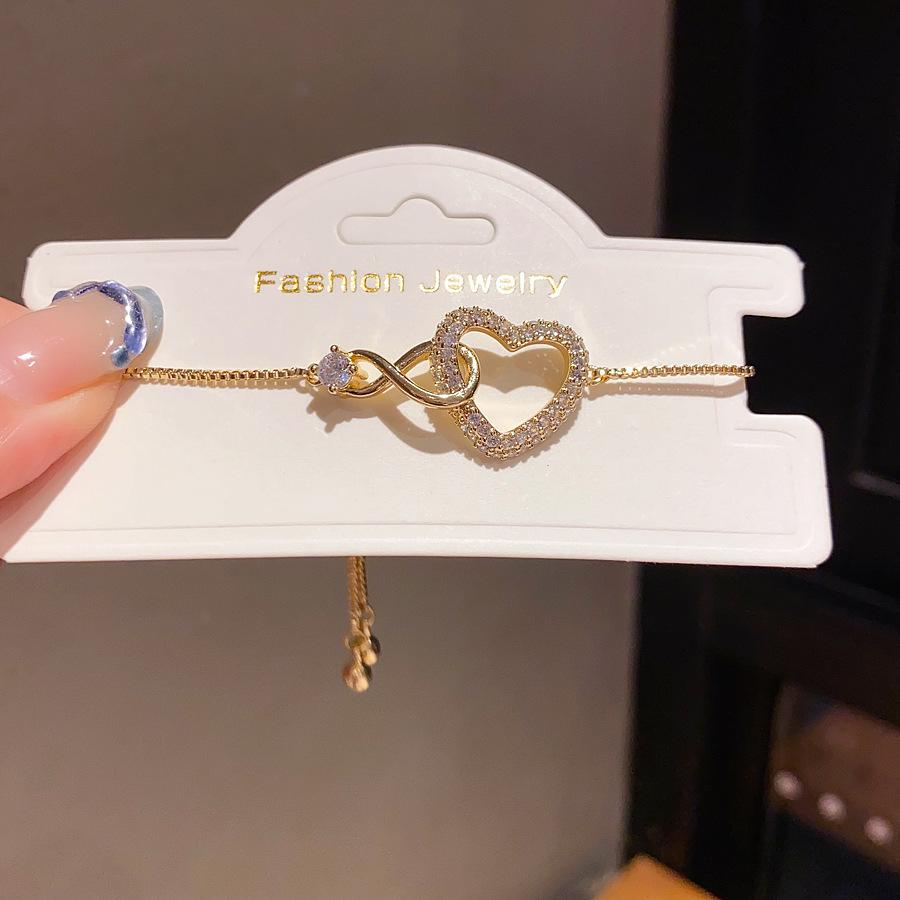 Позолоченный браслет с цирконами в форме сердца - Ретро корейская мода, Элегантные женские украшения