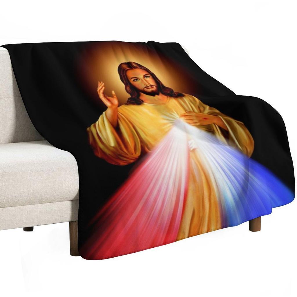 The Divine Mercy, Jesus I Trust In You, Saint Faustina, Divine Mercy Throw Blanket Machine Washable Soft Warm Blanket