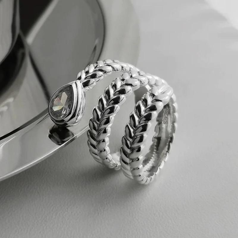 Sam Panda 925 Silver Rings For Women Men Fine Jewelry Finger Adjustable Open Vintage Chain Ring For Party Birthday Gift