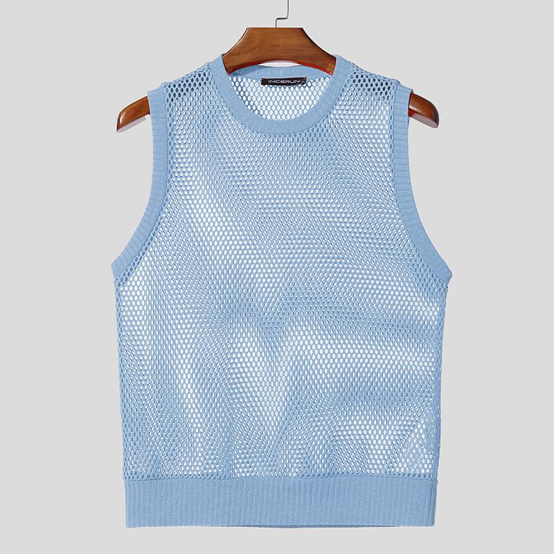 INCERUN Herren Ärmellos Mesh Durchsichtig Party Club Tanktops