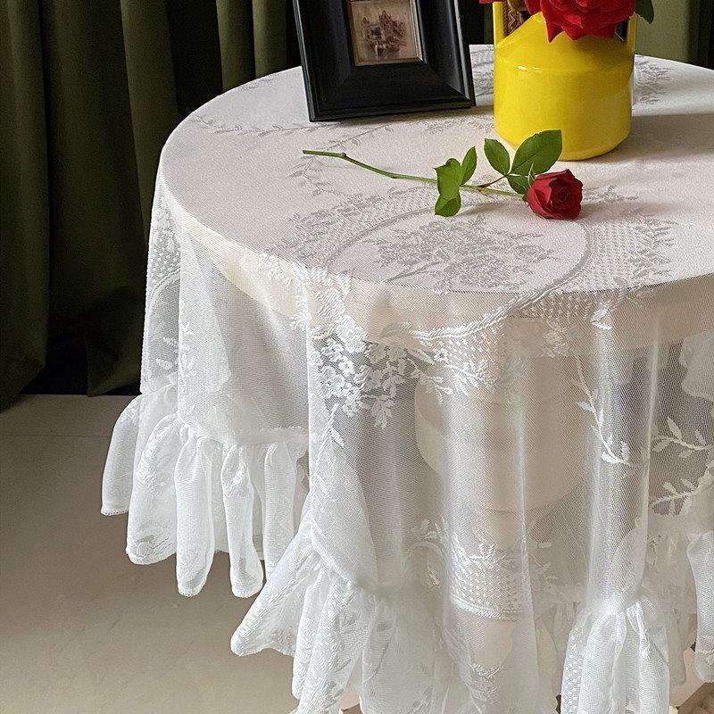 

Retro Lace Tablecloth French Style Coffee Table Cloth Bedside TableCover Wedding Party Dining Home Decor Picnic Background Cloth 80x80cm білий