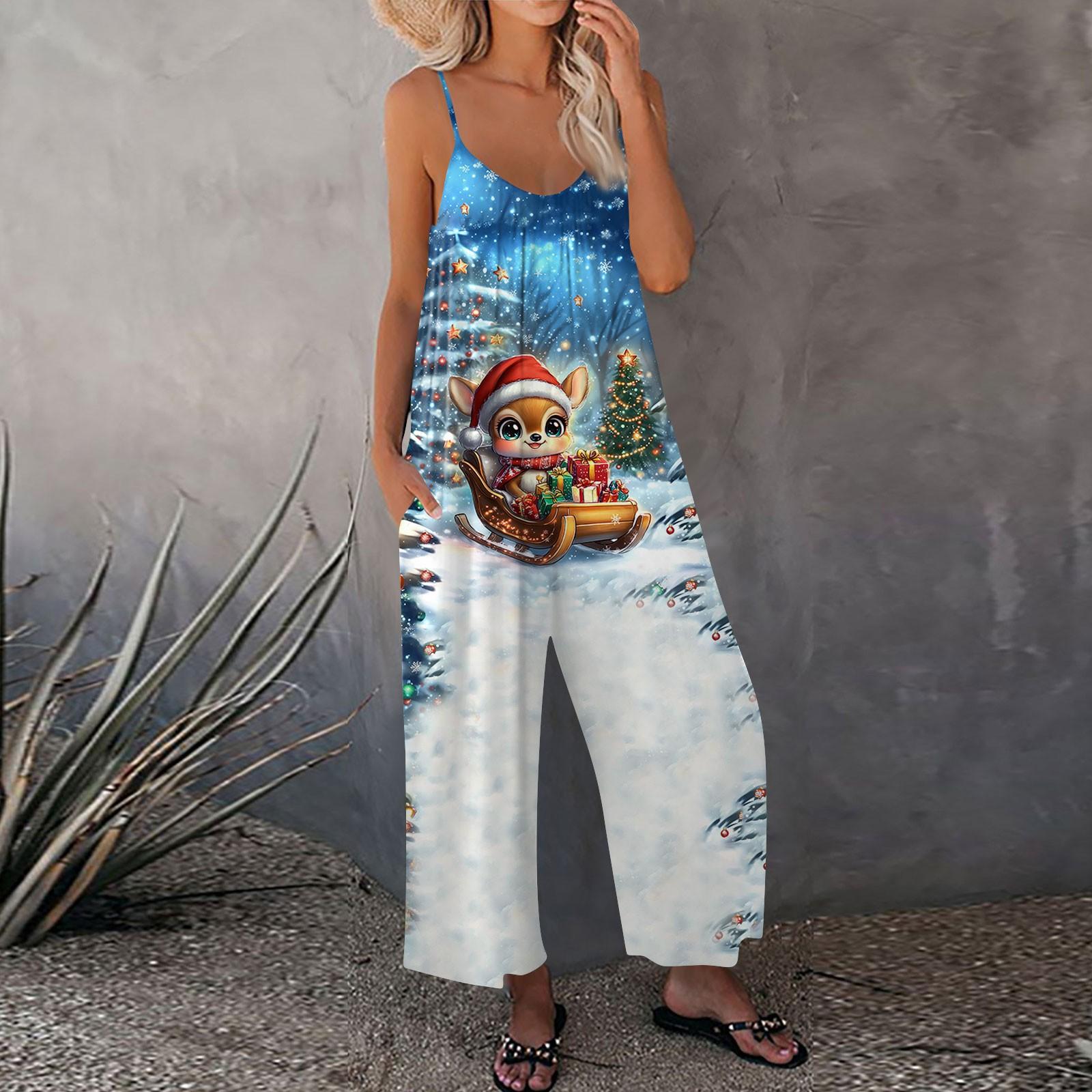 

Женский рождественский принтованный комбинезон, свободный, с регулируемыми подтяжками XXL