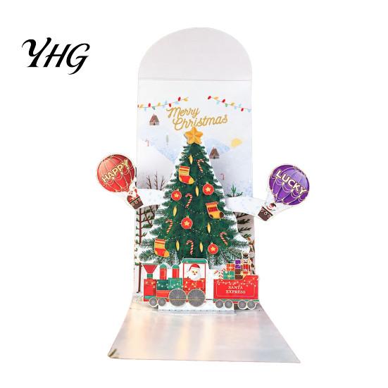 Retro Style Christmas Cards 3D Pop Up Card, Money Gift Card Holder with Handwritten Holiday Blessing Cash Slot, Hummingbird Santa Reindeer Design,