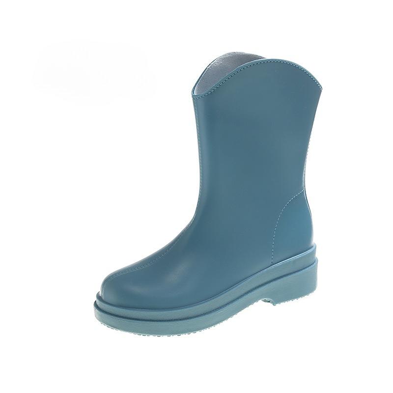 Koreansk Japansk Dame Midt-legg Regnstøvler Utendørs Fotturer Vanntette Sklisikre PVC Sko Moteable Dame Gummistøvel Overtrekk