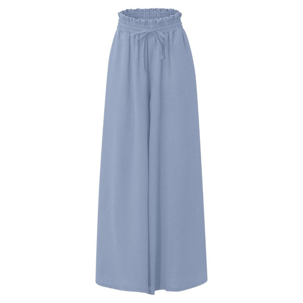 Summer New Women's Wide Leg Pants with Elastic Waistband, Wide Leg High Waist Long Skirt Pants