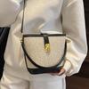 Korean Ins Casual Straw PU Hand-carried Bucket Bag Women's 2025 New Fashion Versatile Commuter Temperament Messenger Bag