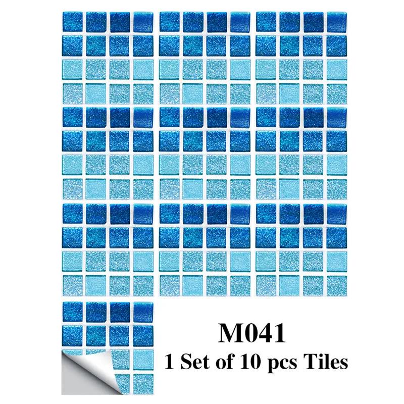 New 10Pcs Mosaic Tile Stickers Crystal Self-adhesive Kitchen Wall Stickers Living Room Bathroom Decoration PVC