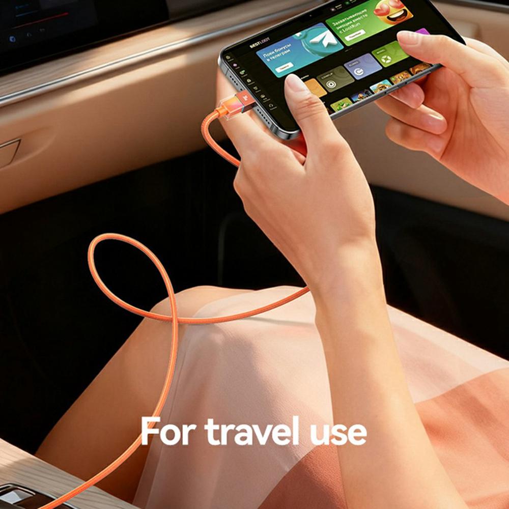 USAMS SJ776 U93 1.2m 30W Fast Charging Braided Cable Type-C to Lightning Data Cord with LED Light