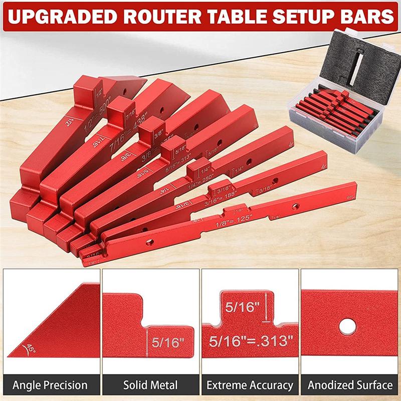 2025+ 7Pcs Aluminum Setup Blocks Height Gauge Set for Router Table Saw Accessories and Angle Woodworking Set Up