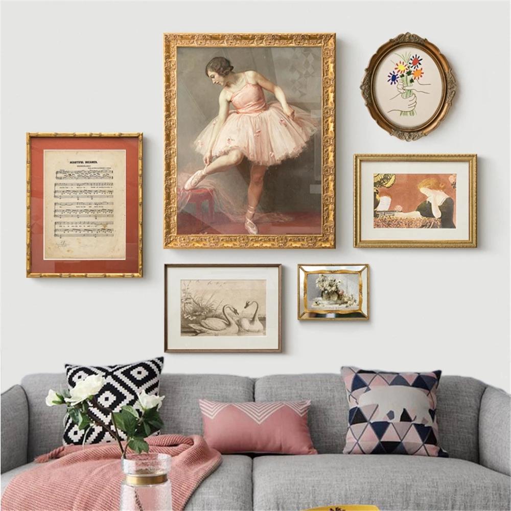 

Винтажная картина маслом, балетная девушка, постер, ноты, печать на холсте, абстрактные цветочные художественные картины, скандинавские настенные панно, домашний декор 21*30cm