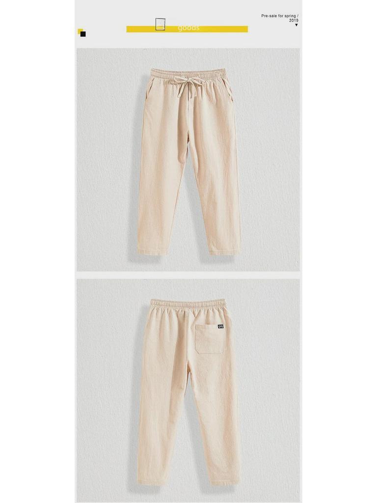 Lässige Herrenhose aus Baumwolle und Leinen mit lockerer Passform und neun Punkten – Sommerhose mit geradem Bein in Übergröße