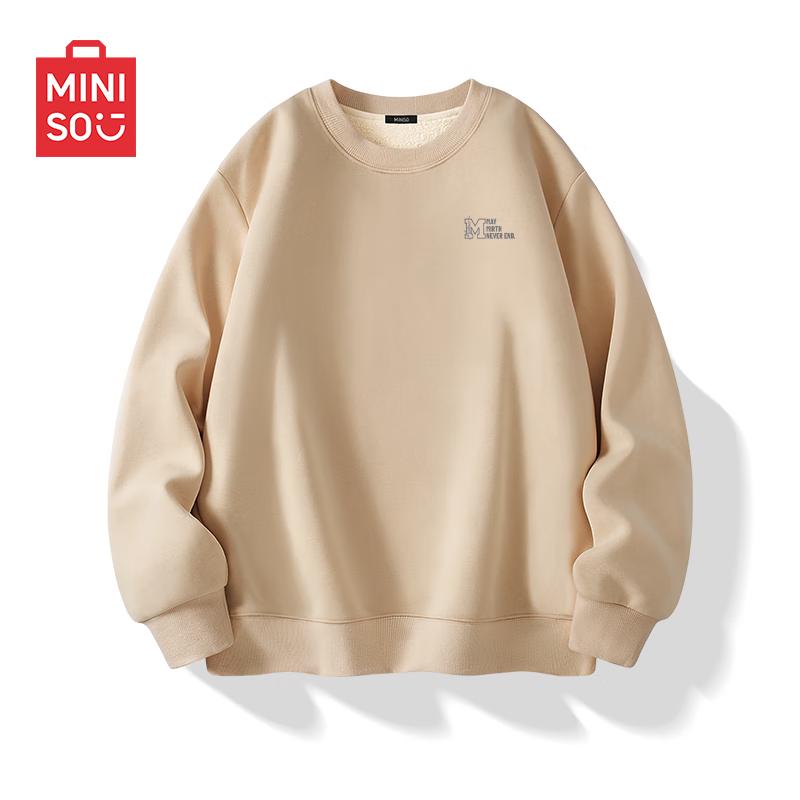 MINISO Men's Relaxed Fit Fleece Lined Crew Neck Sweatshirt