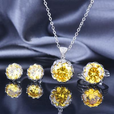 Full Diamond Lotus Set Lucky Yellow Diamond Pendant Paraiba Green Diamond Earrings Colored Treasure Ring