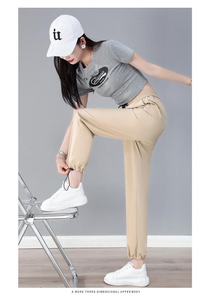 Women's Stylish High-Waist Ice Silk Wide-Leg Pants - Summer, Lightweight, Drapey, Middle-Aged Style