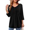 Women's Tops V Neck Three-quarter Sleeve Striped Pleated Casual Summer Fashion Shirt Tops