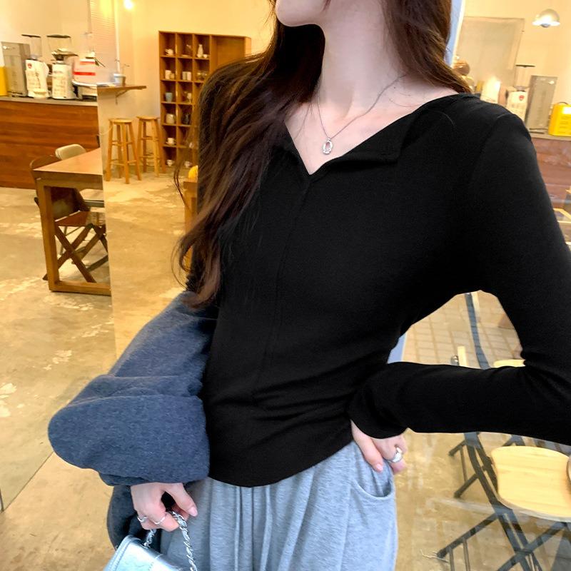 Spring new simple fashion collar long-sleeved lapel bottoming shirt women's slightly fat and thin waist shirt