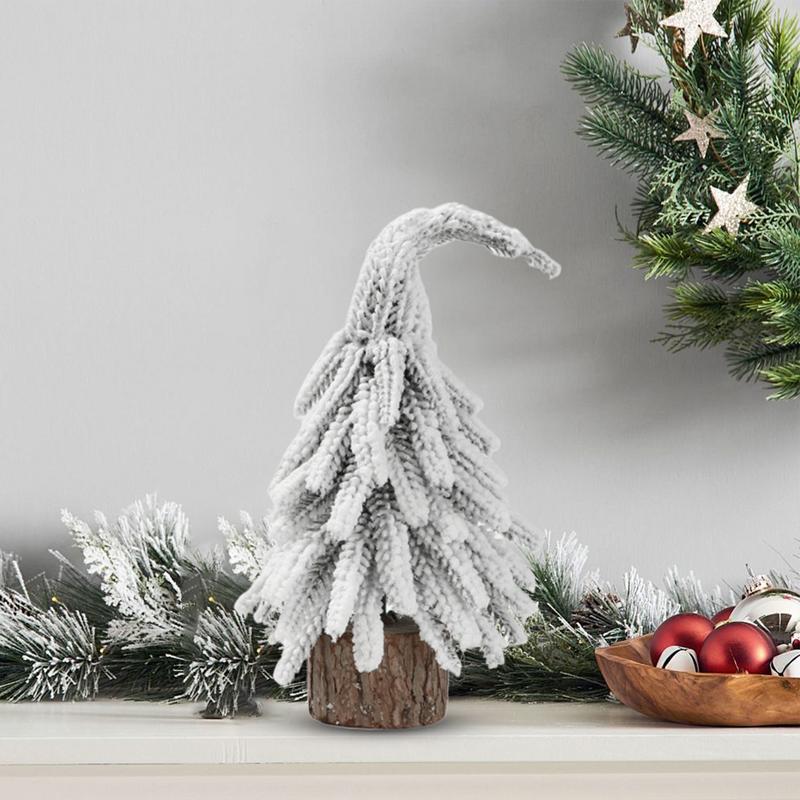 Small Snow Christmas Tree Christmas Tabletop Centerpieces With Wooden Base Snow Christmas Trees For Christmas Winter Home Shelf