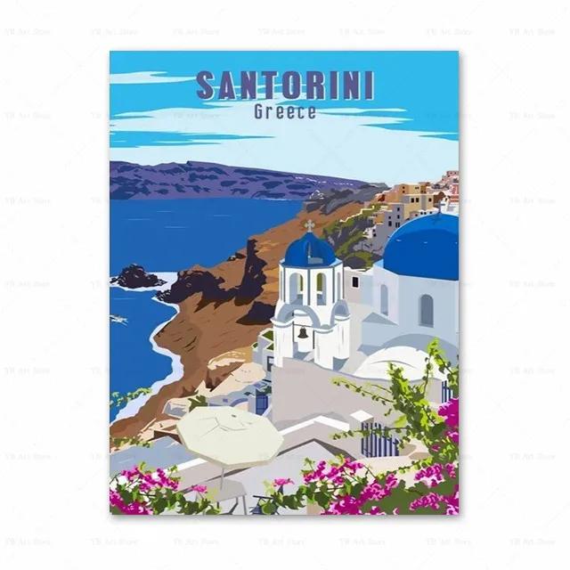 Spanien Amalfiküste Santorini Französische Riviera Italien Druck Kunst Leinwand Poster Für Wohnzimmer Dekoration Zuhause Wandbild