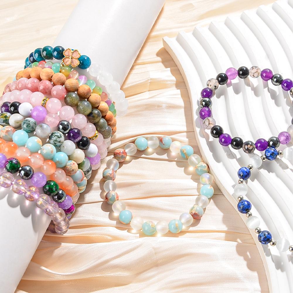 Ensembles de bracelets de mode aléatoires 5/20/50/100 pièces en pierres naturelles perlées, couleurs multiples pour s'assortir à toutes les tenues