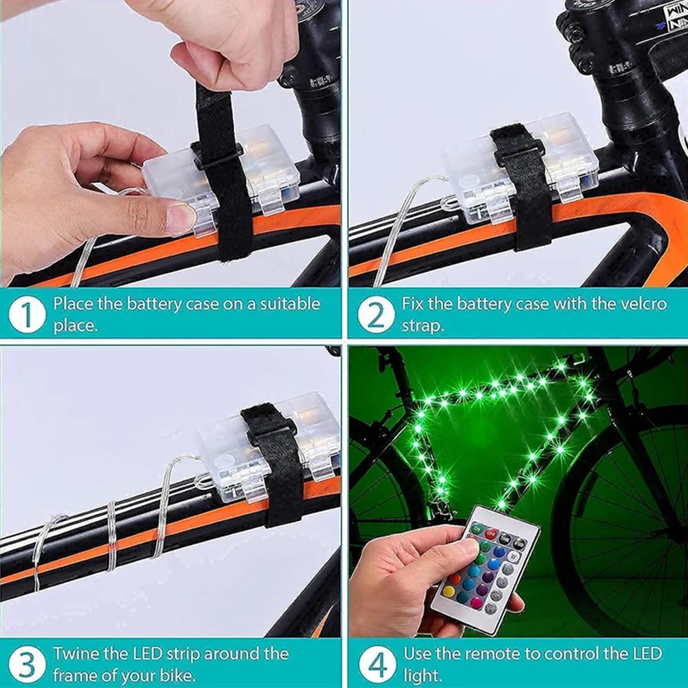 1-5Set LED Bike Wheel Lights Remote Control Safety Warning Tire Strip Light 2 Meters 20 Lights 16 Colors for Bike Night Riding