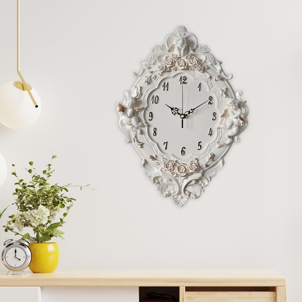 Contemporary European Wall Clock with Exquisite Resin Angel Sculptures for Home Décor