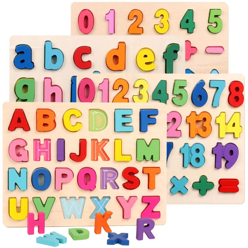 Montessori Toys Math Toys 3D Alphabet Number Wooden Puzzle Toys Baby Teaching Early Learning Educational Toys for Kids Toddler