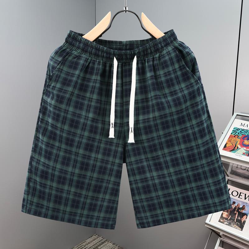 Men's Plaid Casual Shorts, Elastic Waist Drawstring Summer Beach Shorts (L-5XL)