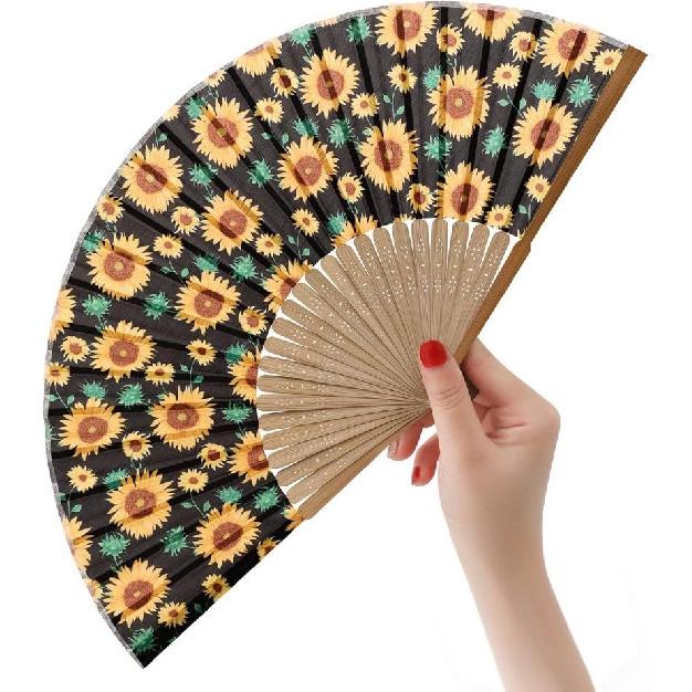 HeyToo Women Held Hand Folding Fan - Bamboo Printed Pattern Foldable Fan - Ideal for Decoration, Wedding, Themed Anniversary Party, Church, EDM,